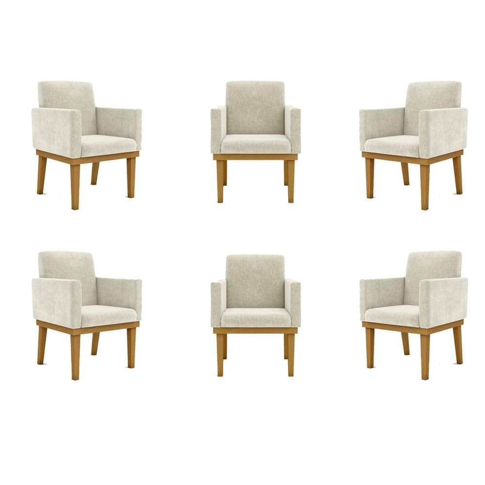 Kit 6 Poltronas Nina em Suede com Base de Madeira