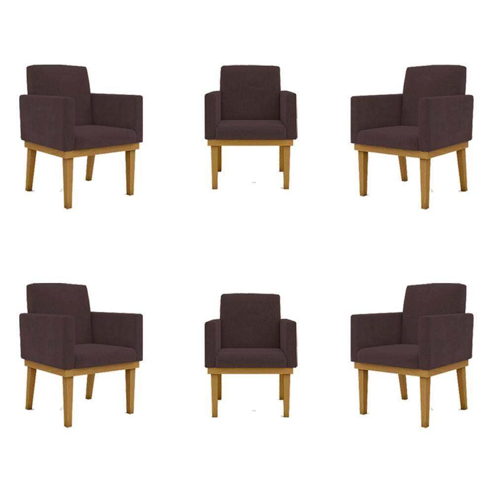 Kit 6 Poltronas Nina em Suede com Base de Madeira
