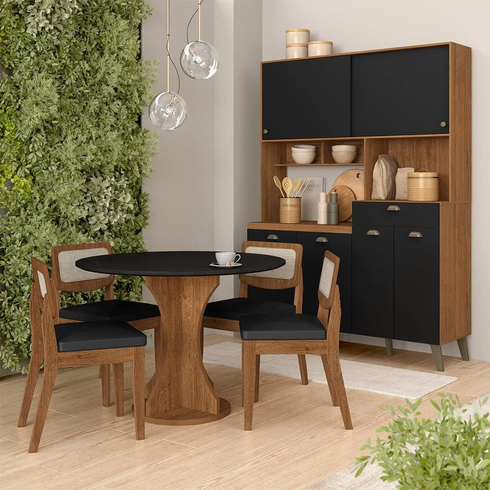 Conjunto Cozinha Tiana E Mesa Linares Fre/preto/c.preto - M.a