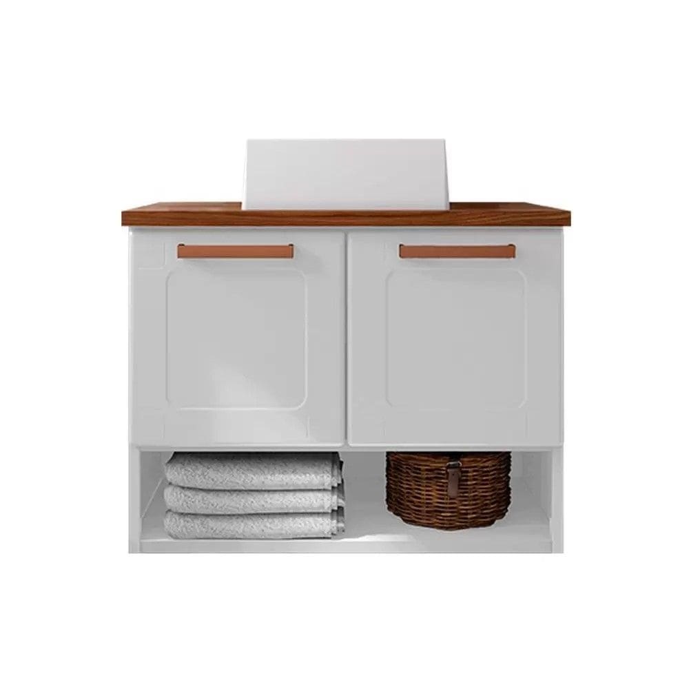 Balcão Gabinete Com Cuba Para Banheiro Nicho 2 Portas Branco - Bertolini