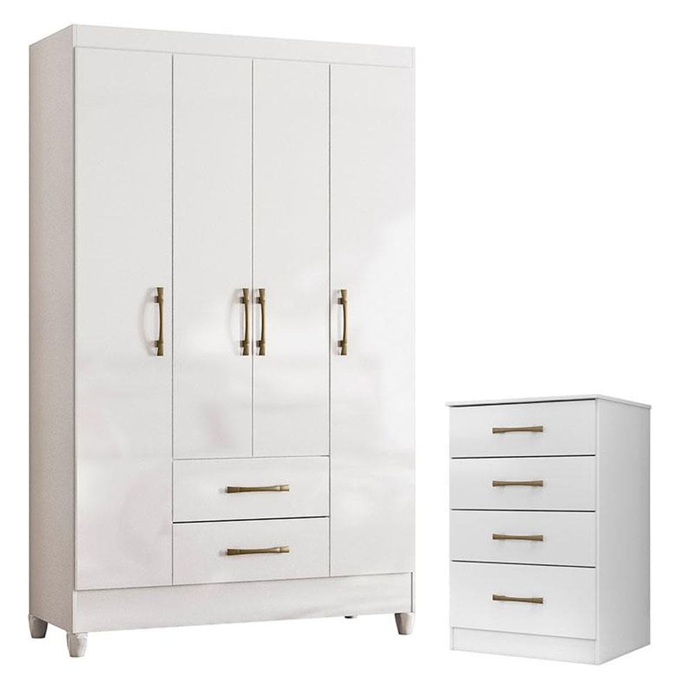 Guarda Roupa Solteiro Paraty e Cômoda MS913 Branco Brilho - Moval