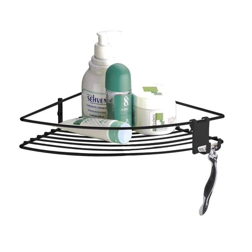 Suporte Porta Shampoo Cantoneira Prateleira de Parede Banheiro Preto Fosco - 1004PT Future