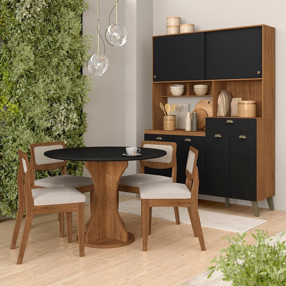 Conjunto Cozinha Tiana E Mesa Linares Fre/preto/bouclé Off - M.a