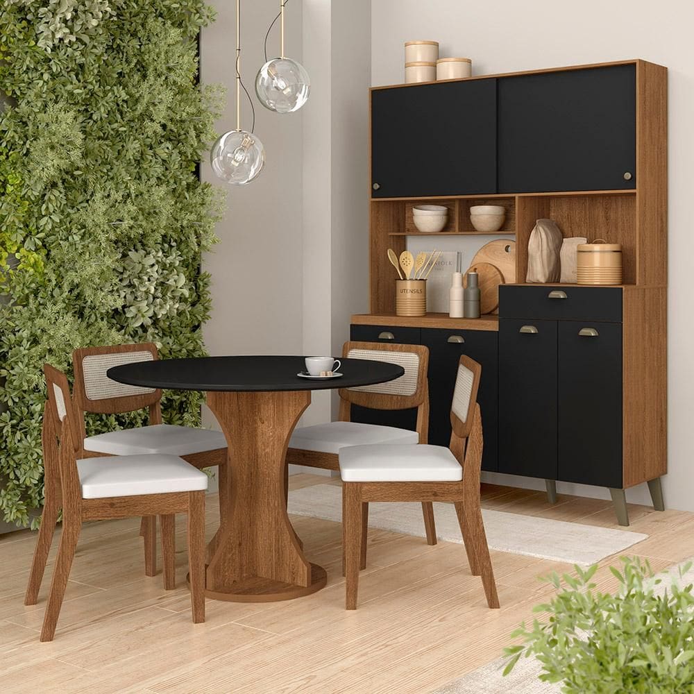 Conjunto Cozinha Tiana E Mesa Linares Fre/preto/c.branco - M.a