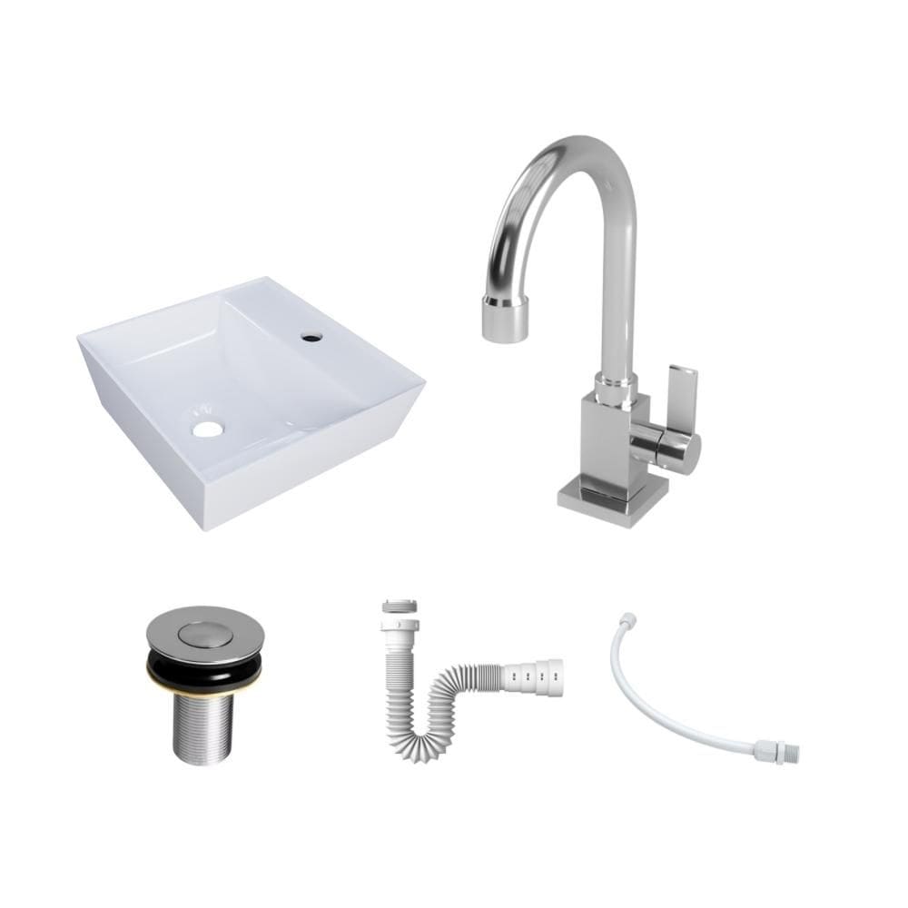 Kit Cuba AQ33 C/Torneira Luxo 1195 Metal + Válvula Click 1``B (2,6cm) + Sifão Pvc + Flexível