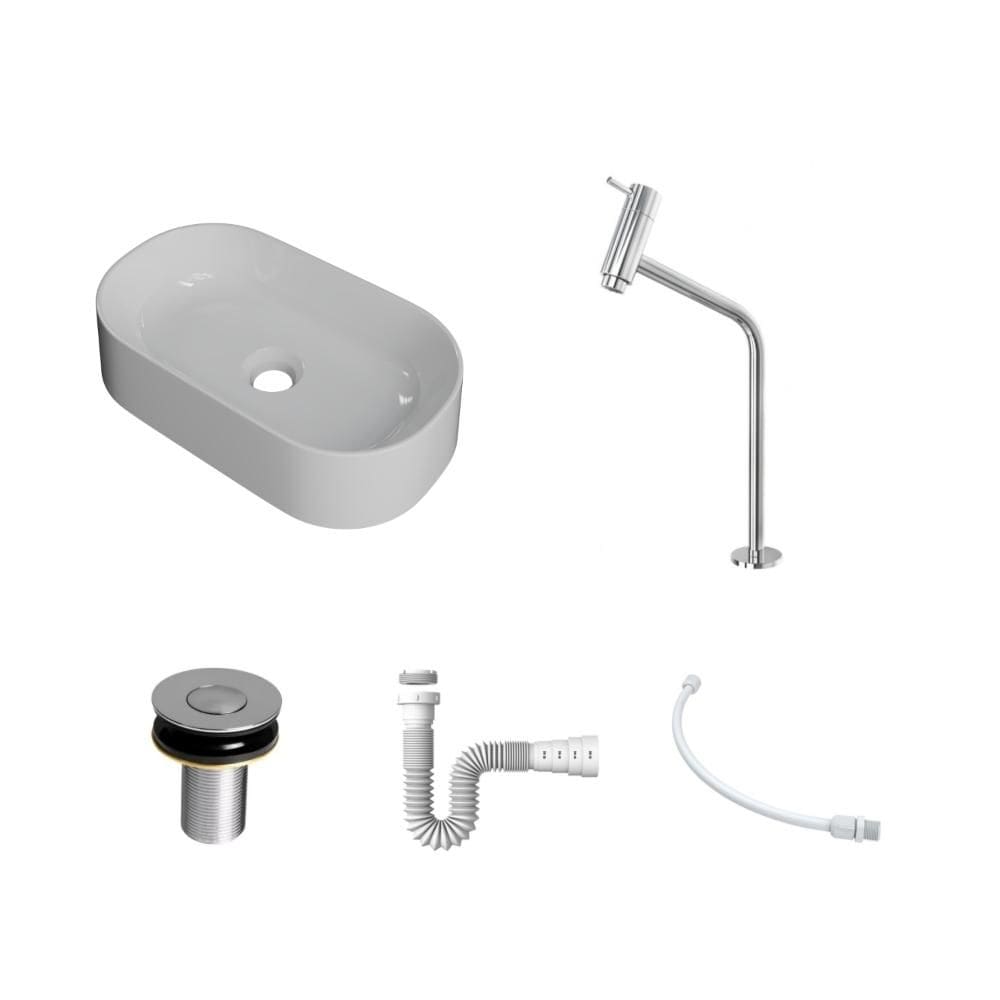 Kit Cuba OV42 C/Torneira Link 1062 Metal + Válvula Click 1``B (2,6cm) + Sifão Pvc + Flexível
