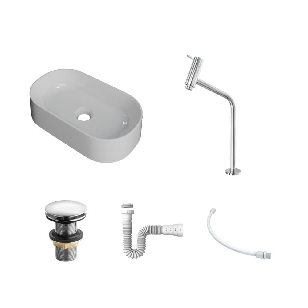 Kit Cuba OV42 C/Torneira Link 1062 Metal + Válvula Click 1``G + Sifão Pvc + Flexível