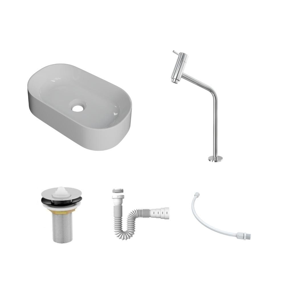 Kit Cuba OV42 C/Torneira Link 1062 Metal + Válvula 1`` (2,6cm) + Sifão Pvc + Flexível
