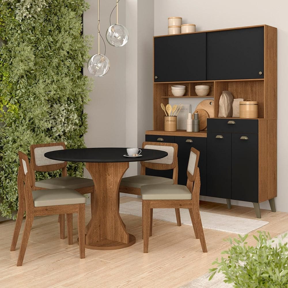 Conjunto Cozinha Tiana E Mesa Linares Fre/preto/c.bege - M.a