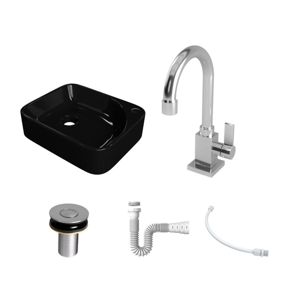 Kit Cuba RO36 C/Torneira Luxo 1195 Metal + Válvula Click 1``B (2,6cm) + Sifão Pvc + Flexível