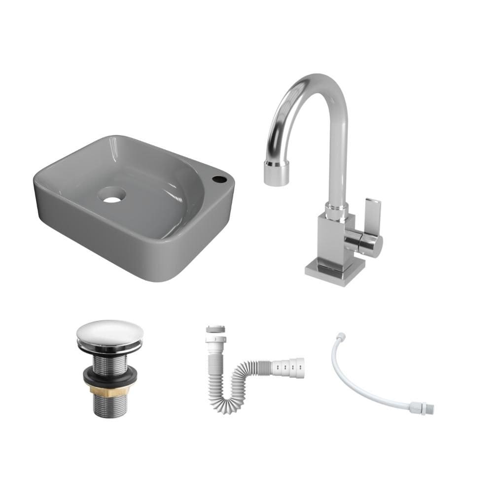 Kit Cuba RO36 C/Torneira Luxo 1195 Metal + Válvula Click 1``G + Sifão Pvc + Flexível