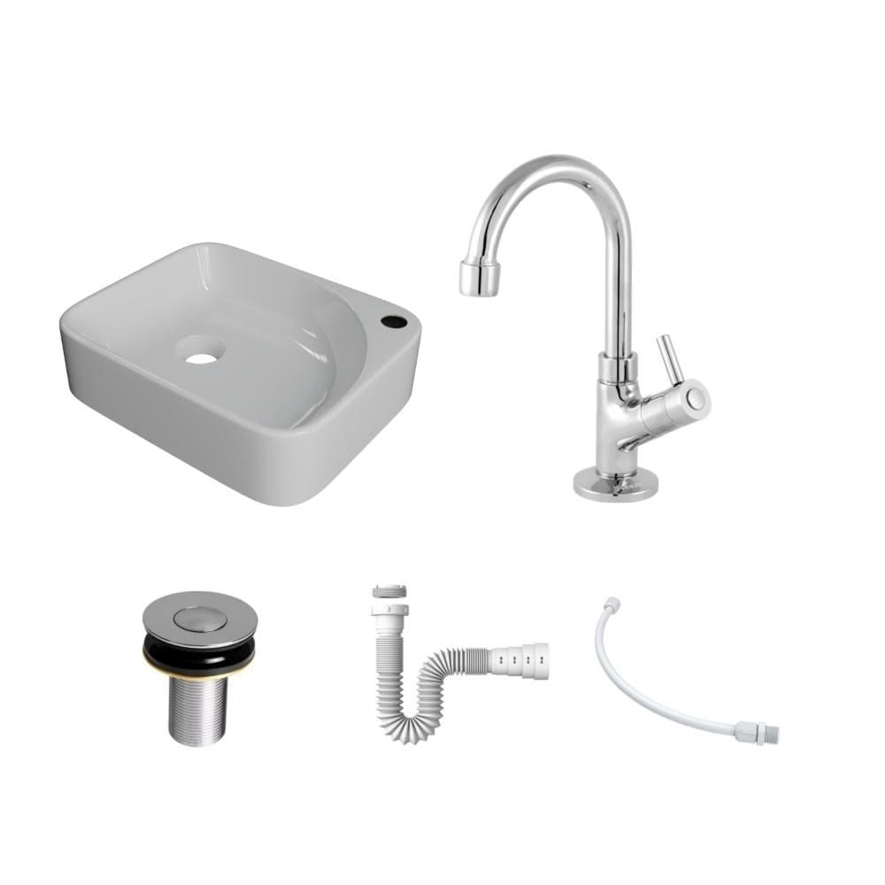 Kit Cuba RO36 C/Torneira 1198 Metal + Válvula Click 1``B (2,6cm) + Sifão Pvc + Flexível