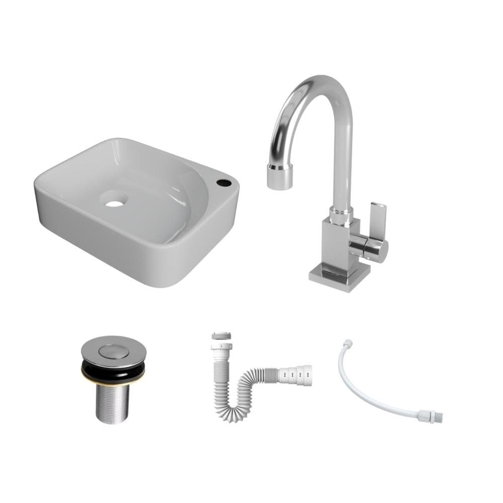 Kit Cuba RO36 C/Torneira Luxo 1195 Metal + Válvula Click 1``B (2,6cm) + Sifão Pvc + Flexível