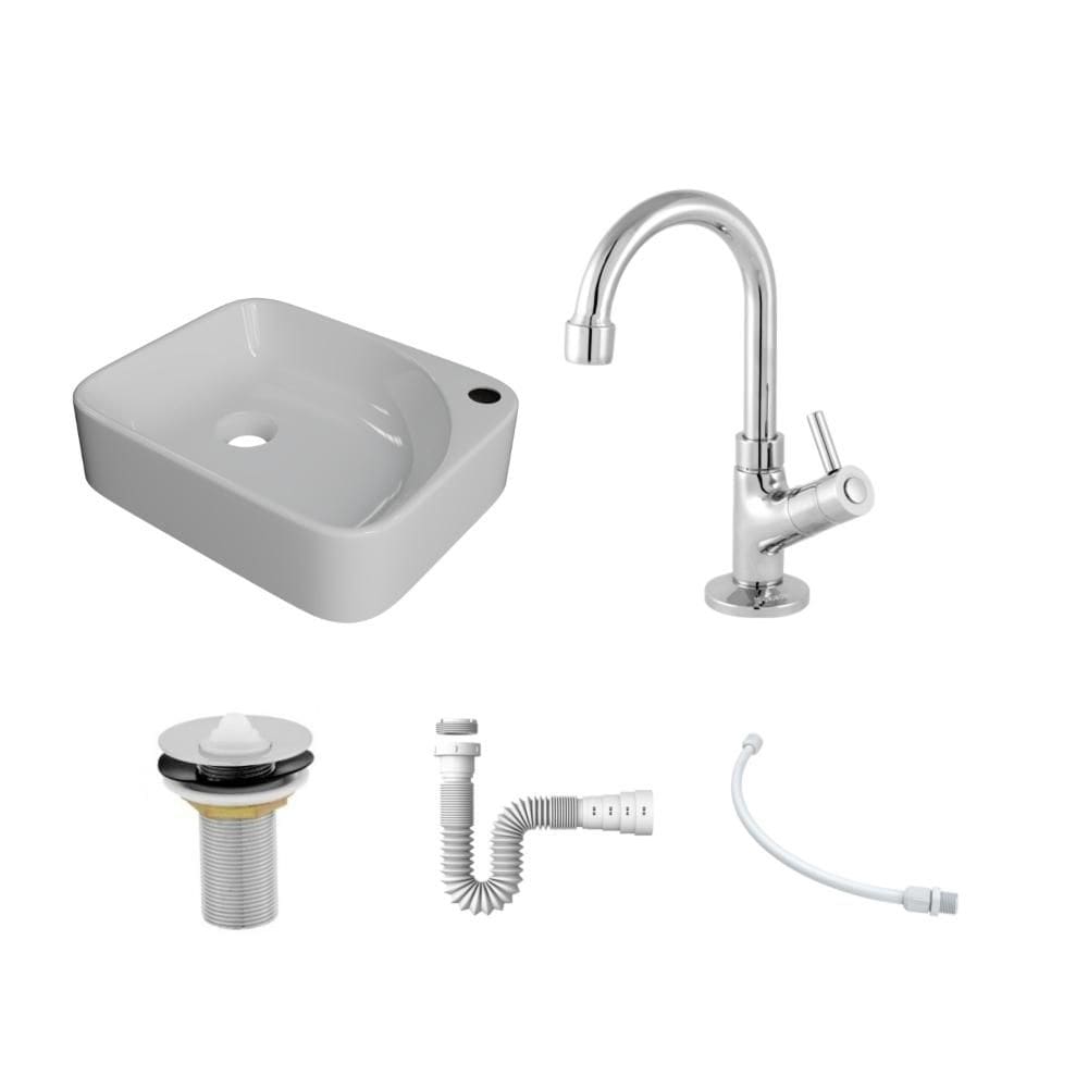 Kit Cuba RO36 C/Torneira 1198 Metal + Válvula 1`` (2,6cm) + Sifão Pvc + Flexível
