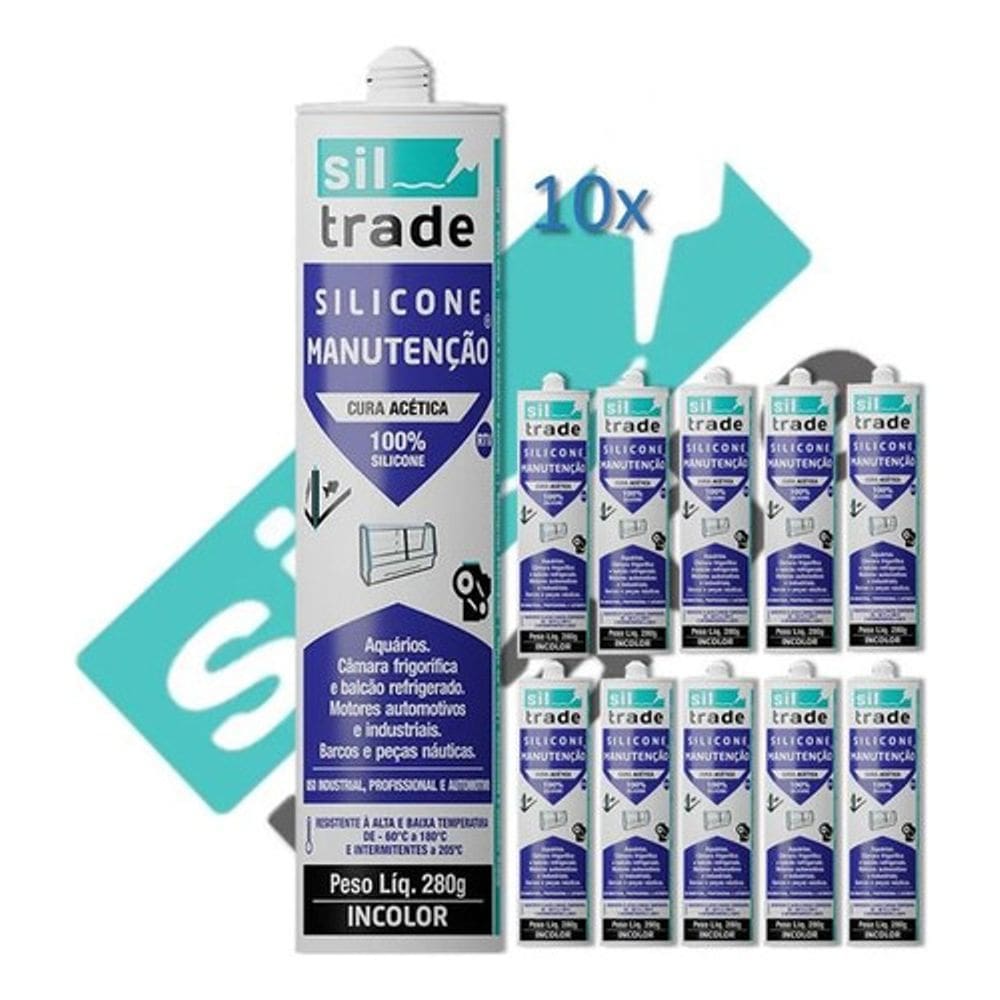 Kit 10 silicone manutenção siltrade cura acética 280g incolo