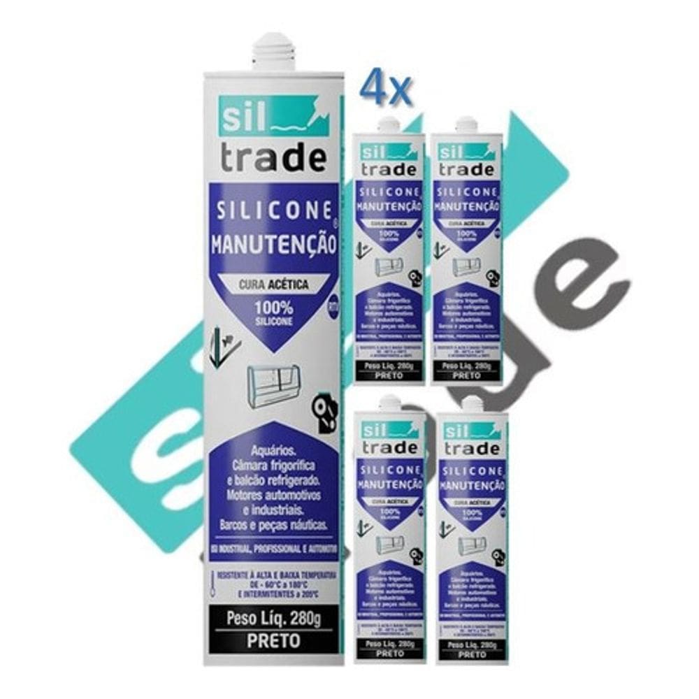 Kit 4 silicone manutenção aquário siltrade preto 280g acetic