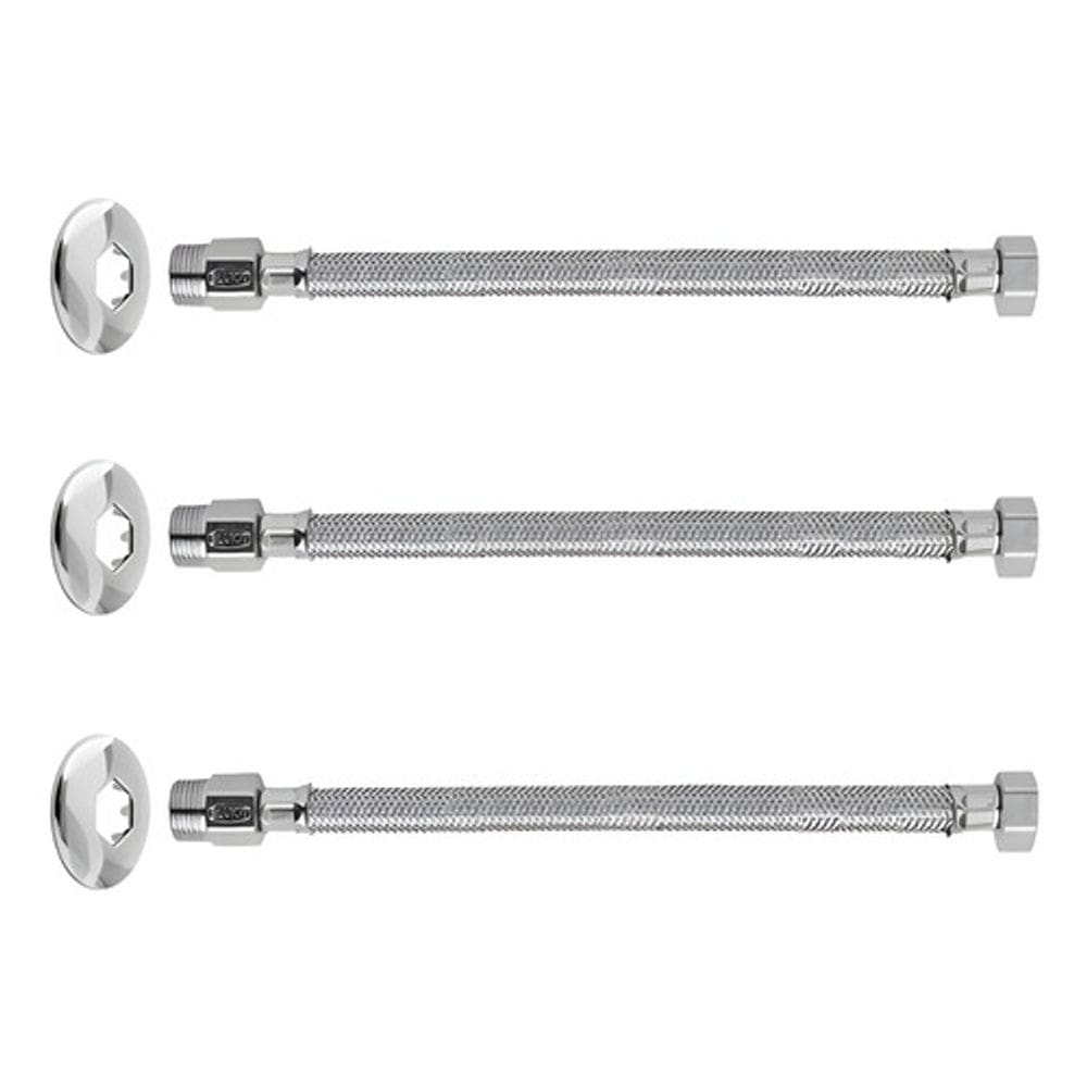 Kit 3 engate flexivel malha ligação aço bitola 1/2 30cm