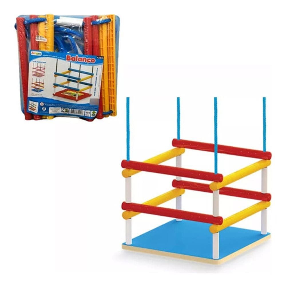 Balanço colorido madeira infantil assento azul 35kg junges
