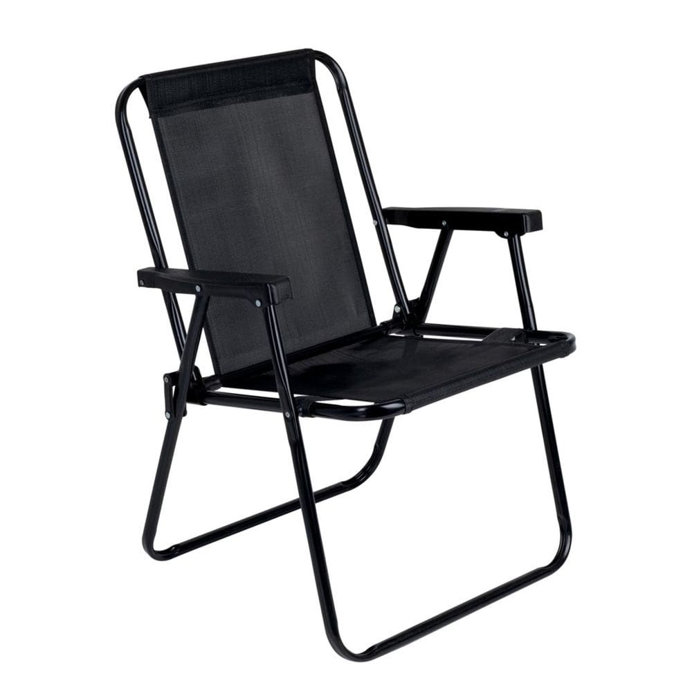 Cadeira de Praia Alta Dobrável Aço Preto 110Kg - 2059 Mor