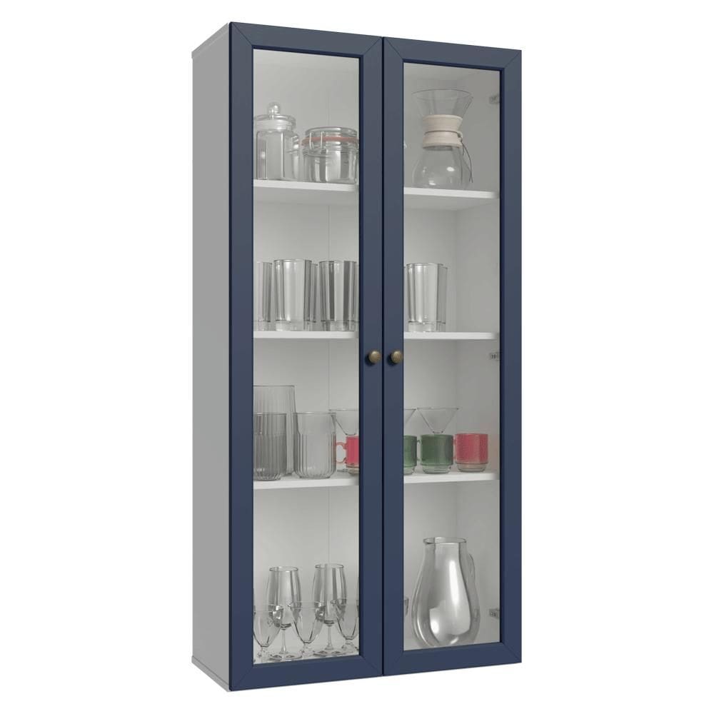 Cristaleira Suspensa 70 cm 2 Portas de Vidro Branco/Azul Vik Madesa
