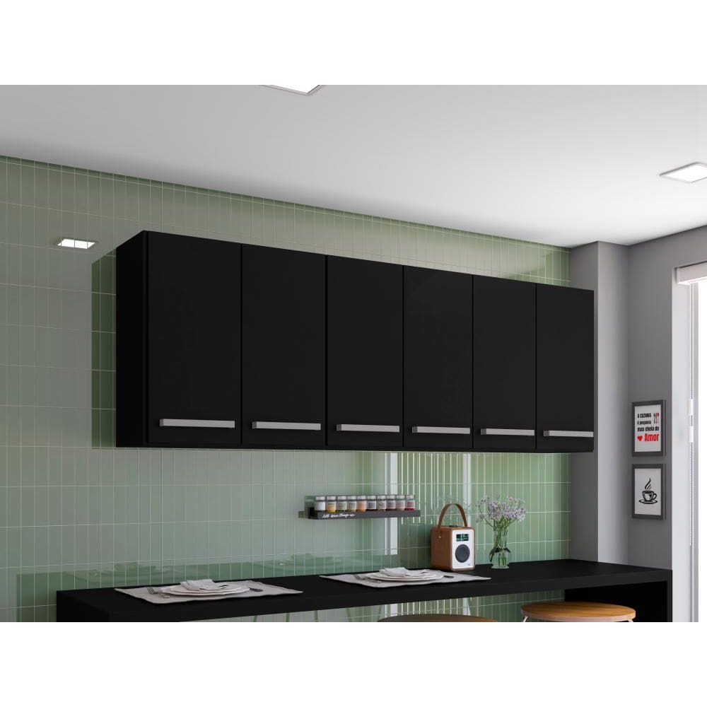 Armario De Cozinha Aereo 4 Portas Preto Maldivas Bela Casa