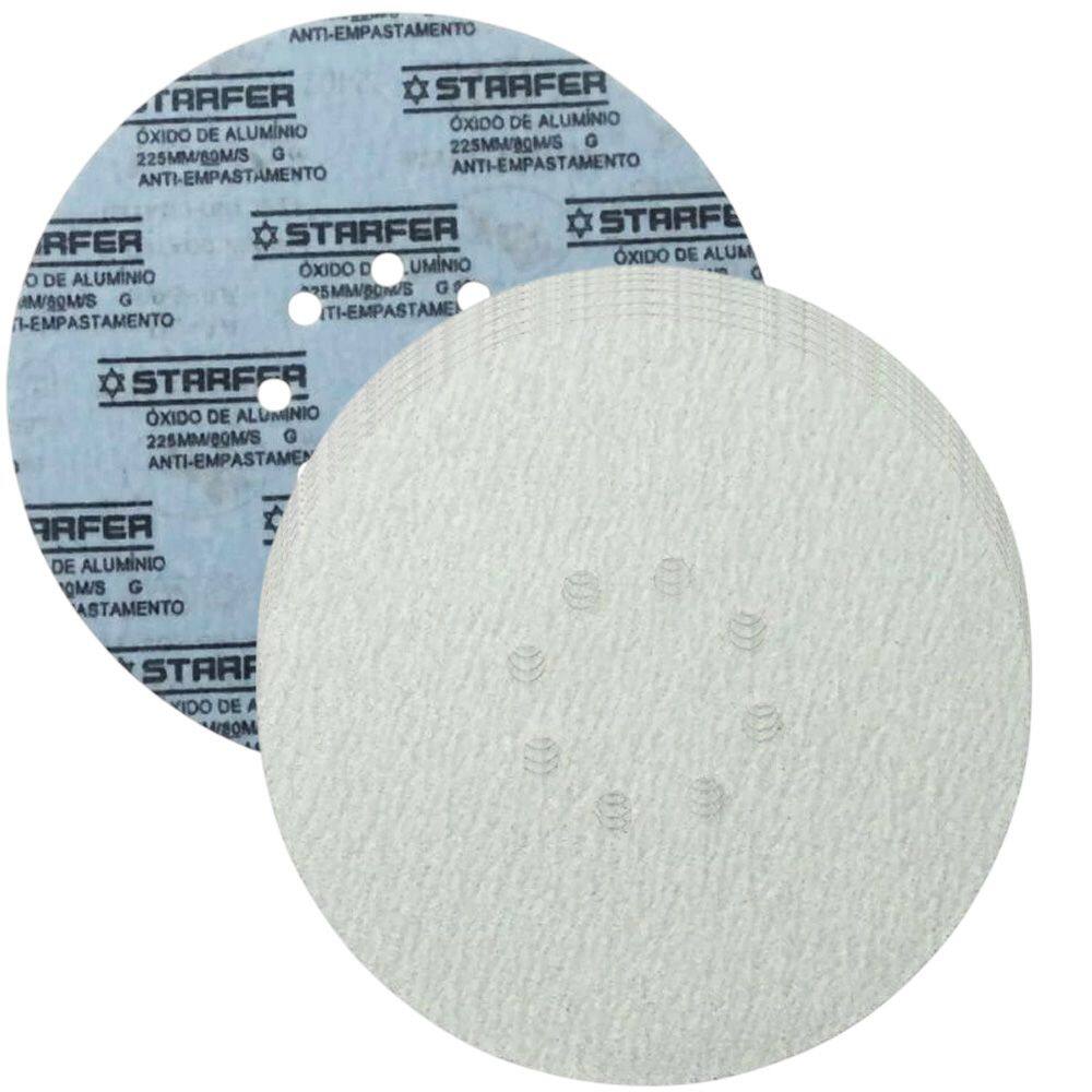 Kit 100 Disco de Lixa Branco com Fixação Autoadesiva Starfer 225mm Grão 600 Massas Tintas para Lixadeira