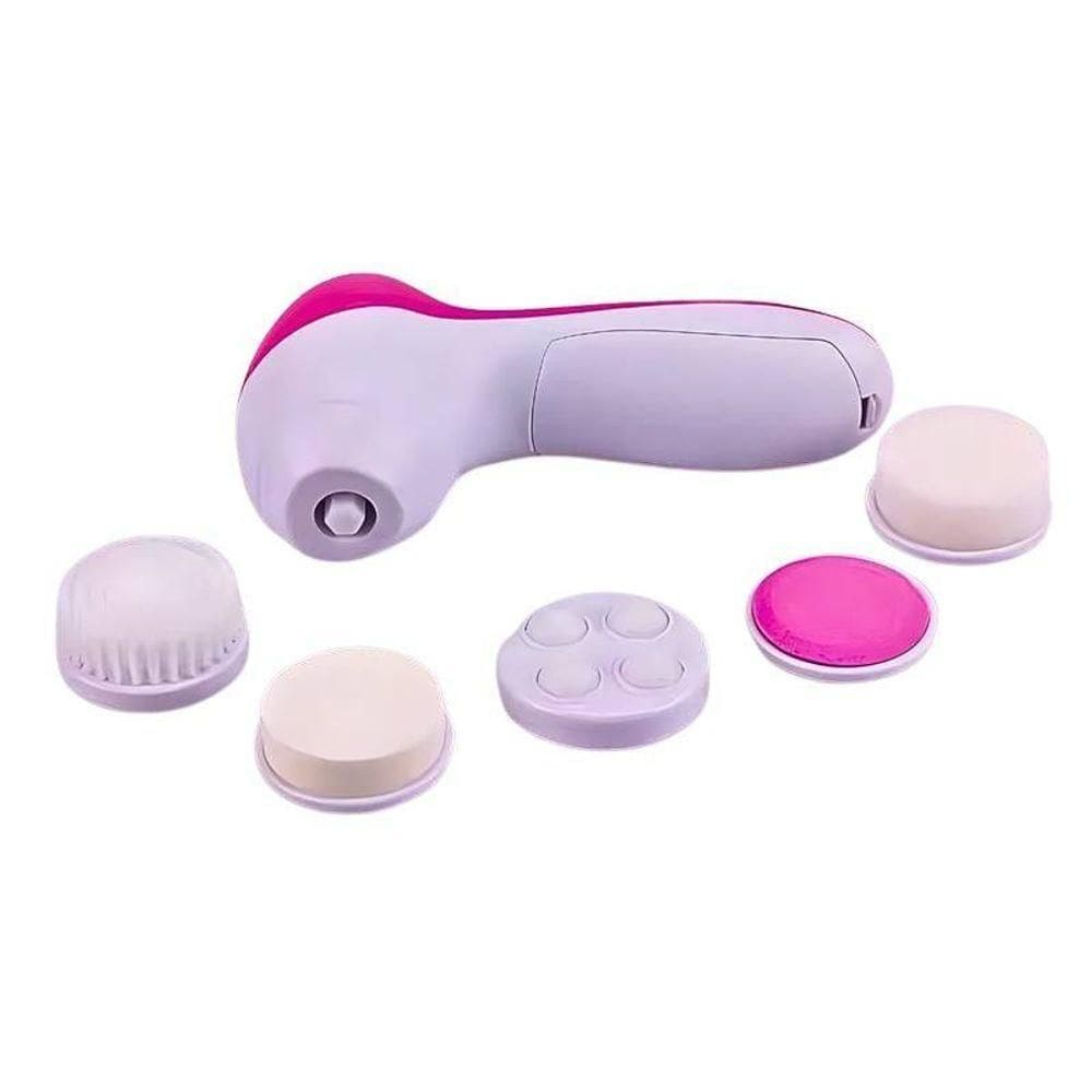 Escova Facial Rosa Elétrica 5 Cabeças Portátil Esfoliante
