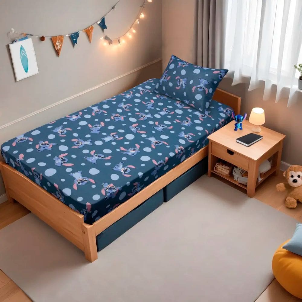 Jogo de Lençol Infantil 2 Peças Portallar Disney Stitch