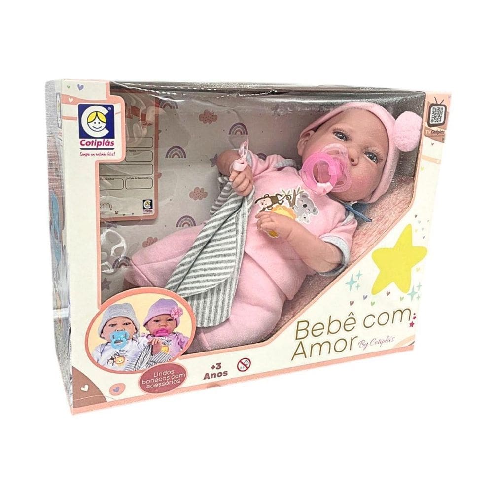 Boneca Bebê Com Amor Menina Cotiplás Reborn Acessórios 40Cm