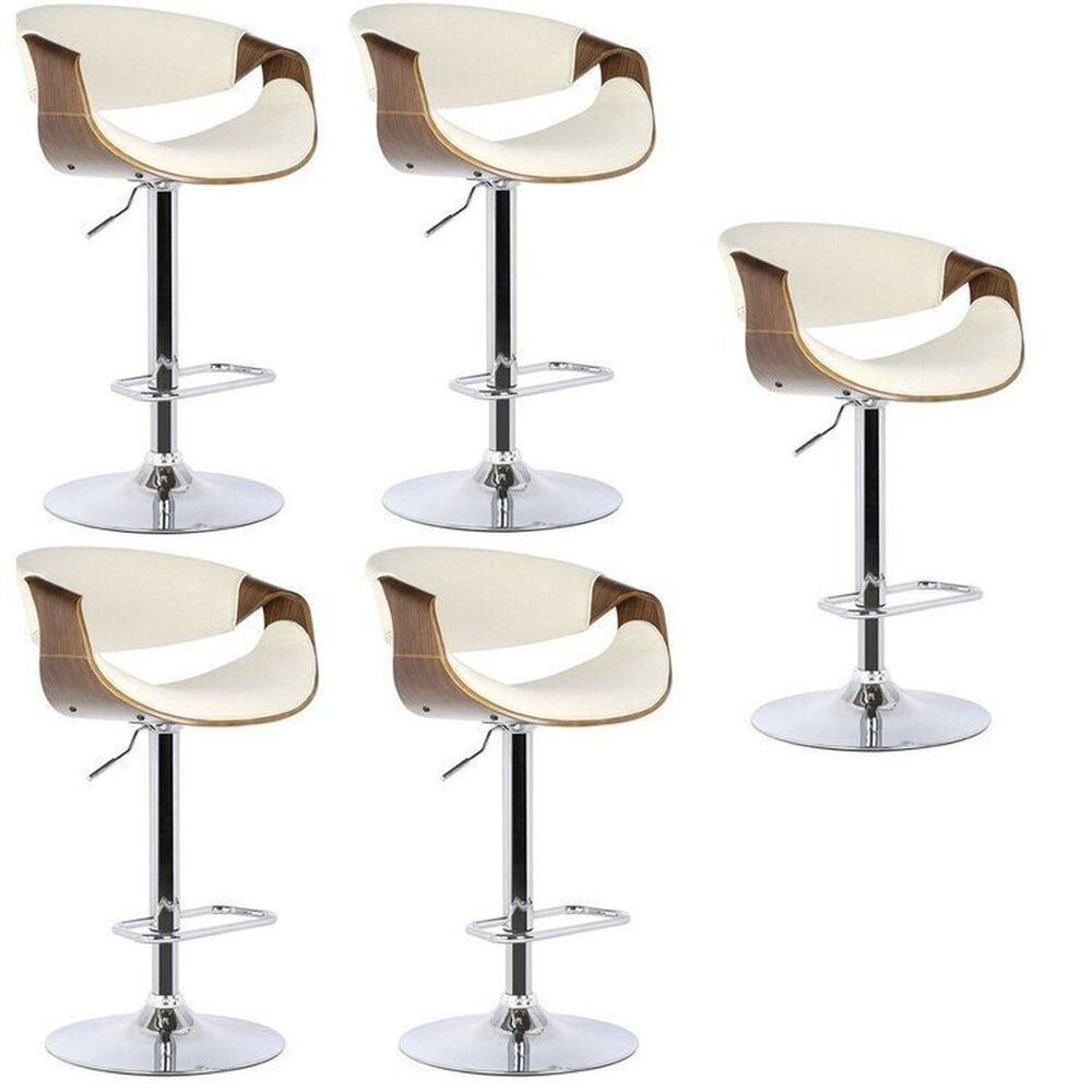 Kit 5 Banquetas para Cozinha Giratórias Base Disco com Apoio Nicole Creme