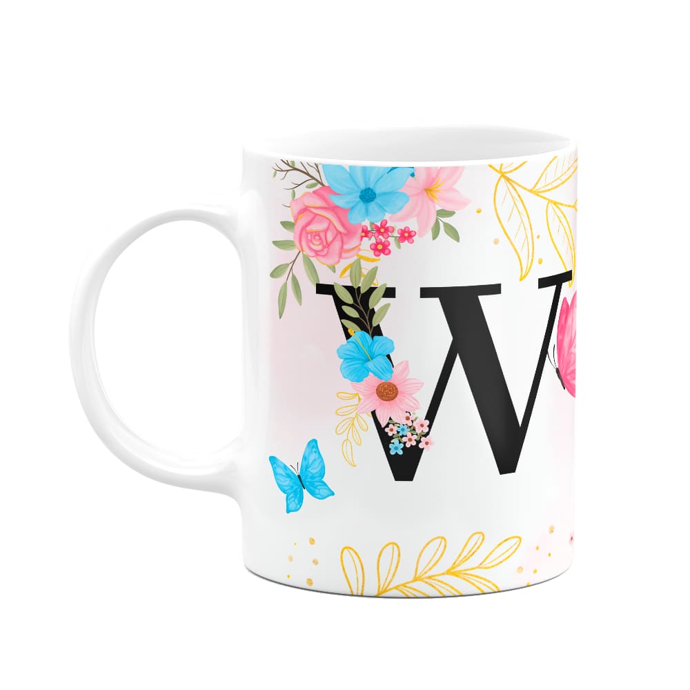 Caneca Floral Garden - Inicial do nome letra W - 325ml