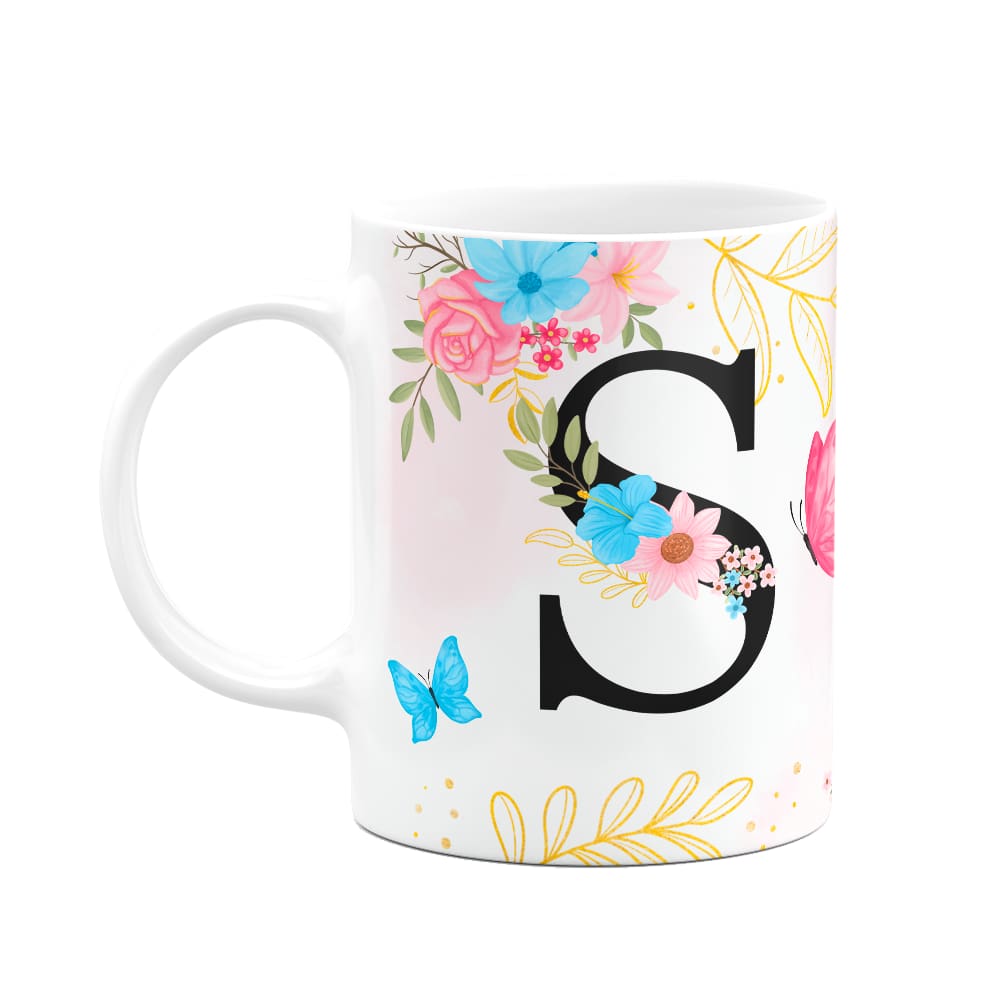 Caneca Floral Garden - Inicial do nome letra S - 325ml
