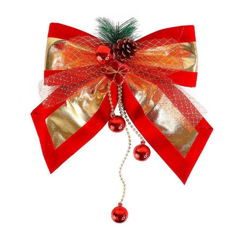 Laço Grande Texturizado Enfeite De Natal Vermelho E Dourado