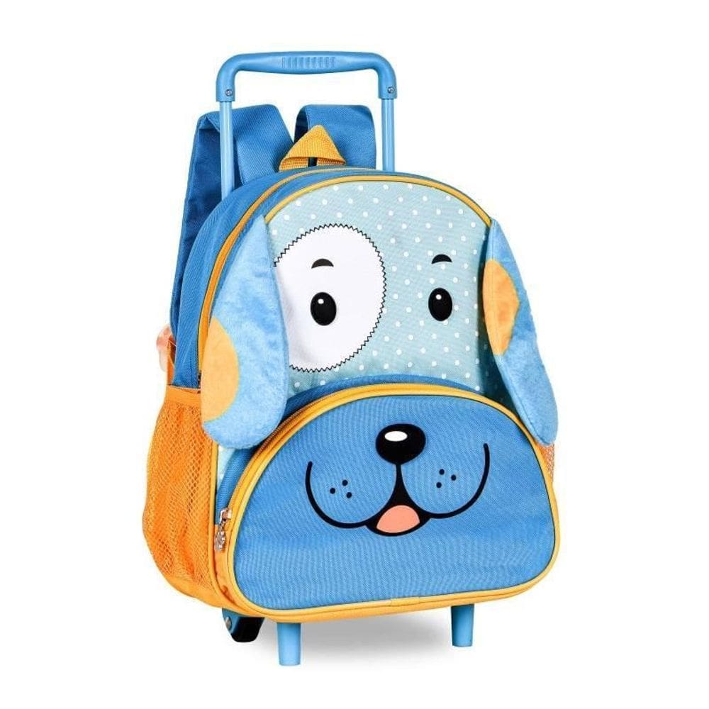 Mochila Infantil Reforçada Rodinha Cachorro Azul 14 Litros