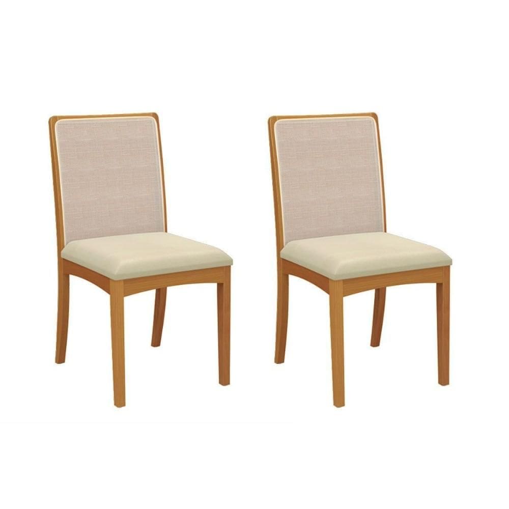 Cadeira Sala de Jantar Lara 2CMM009CA Premium Madeira Maciça Kit 2 Un Carvalho/Linho Bege Argila/Tela Bege - Kappesberg