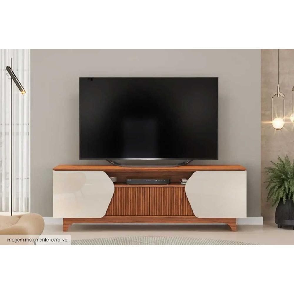 Rack Bancada p/ TV até 75 Pol Helo c/ 4 Portas Off White/Freijó - DJ Móveis
