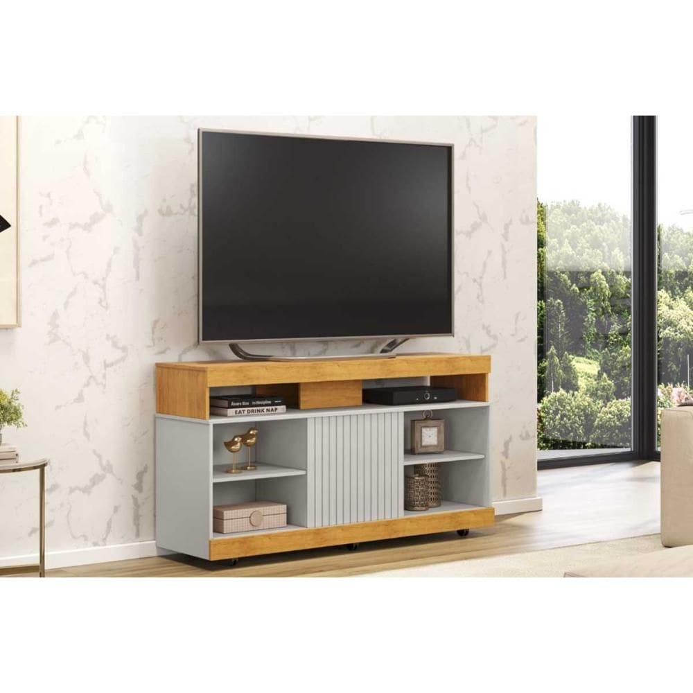 Rack Bancada p/ TV até 50 Pol Dili 120x67cm Cedro/Bali - DJ Móveis