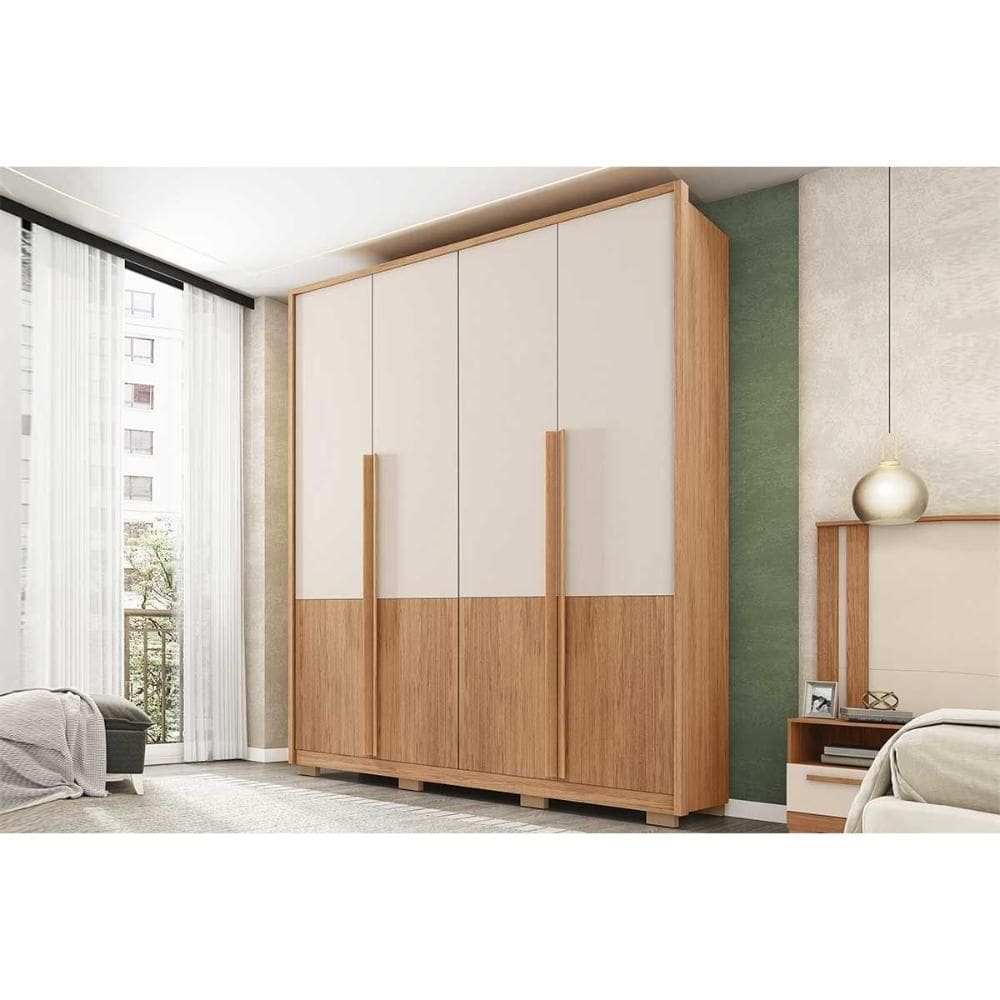Guarda Roupa Solteiro 4 Portas (2 Ripadas) e 3 Gavetas Francis 1.8 Freijo/Sued - Caemmun