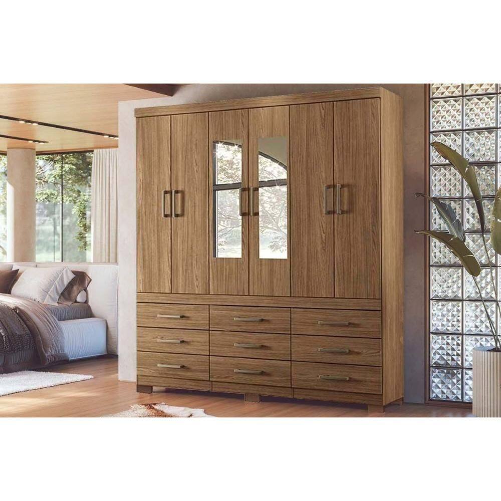 Guarda Roupa Casal 6 Portas (2 c/ Espelho) e 9 Gavetas c/ Pés Colombo 6.9 Jatobá - Santos Andirá
