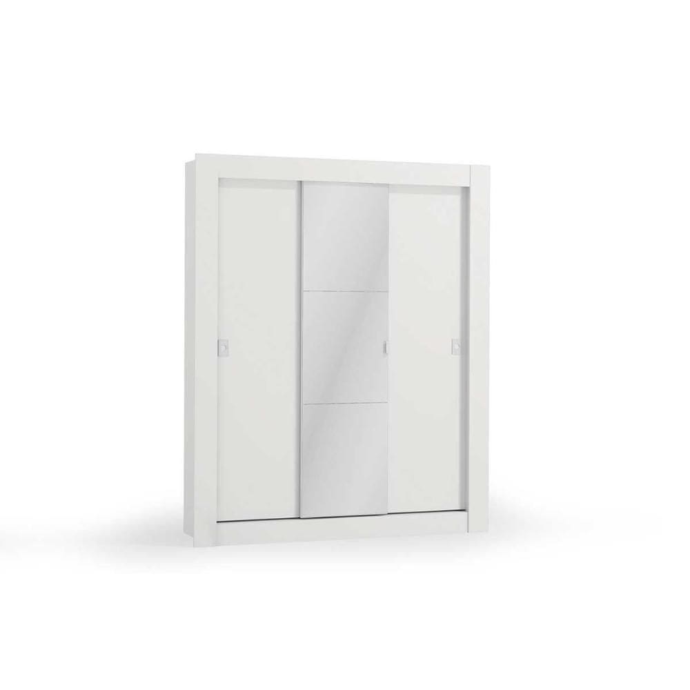 Guarda Roupa Solteiro 3 Portas de Correr (1 c/ Espelho) H563 Branco - Kappesberg