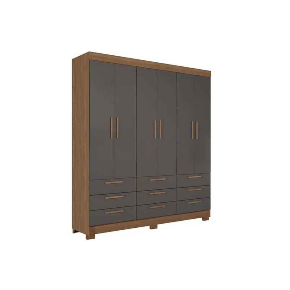 Guarda Roupa Casal 6 Portas e 9 Gavetas c/ Pés Colombo 6.9 Jatobá/Grafite - Santos Andirá