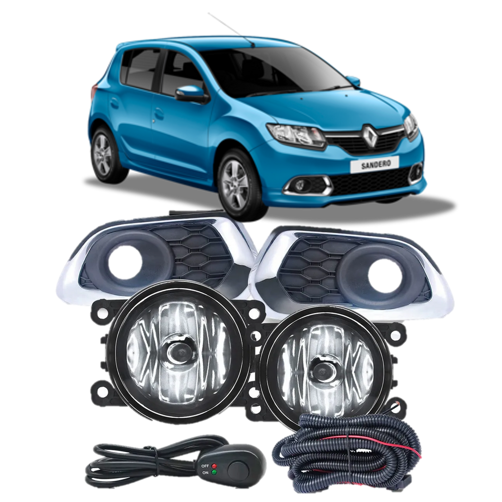 Kit Farol Neblina Milha Sandero 2015 / 2019 Moldura Cromo