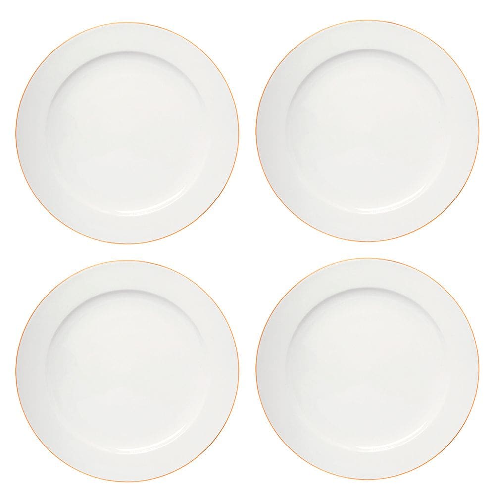 Jogo de Pratos de Porcelana Rasos Royal Branco Fio de Ouro 27cm 4 peças - Hauskraft