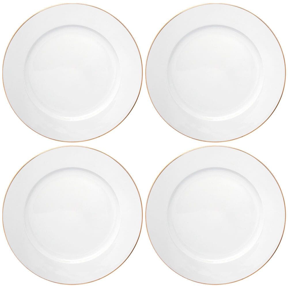 Jogo de Pratos de Sobremesa Porcelana Royal Branco Fio de Ouro 20cm 4 peças - Hauskraft