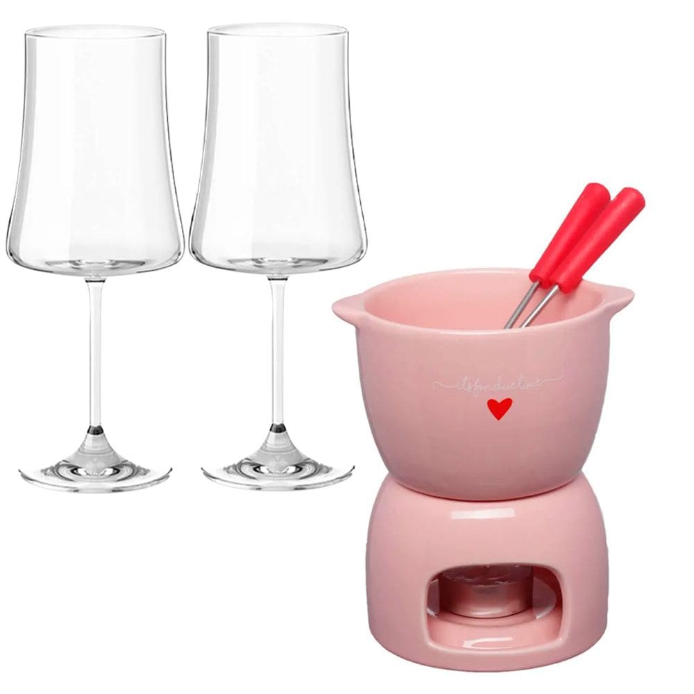 Aparelho de Fondue e Taças de Vinho 560ml Pleasure L`Amour Rosa