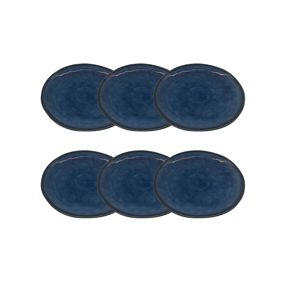 Jogo 6 Pratos de Sobremesa em Porcelana Azul 20cm BM0012 BTC