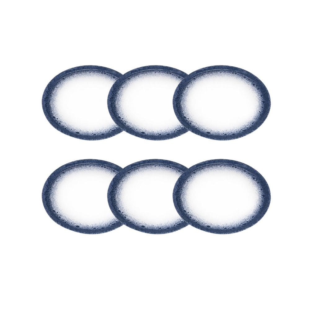 Jogo 6 Pratos de Sobremesa em Porcelana Branco e Azul 20cm BM0010 BTC