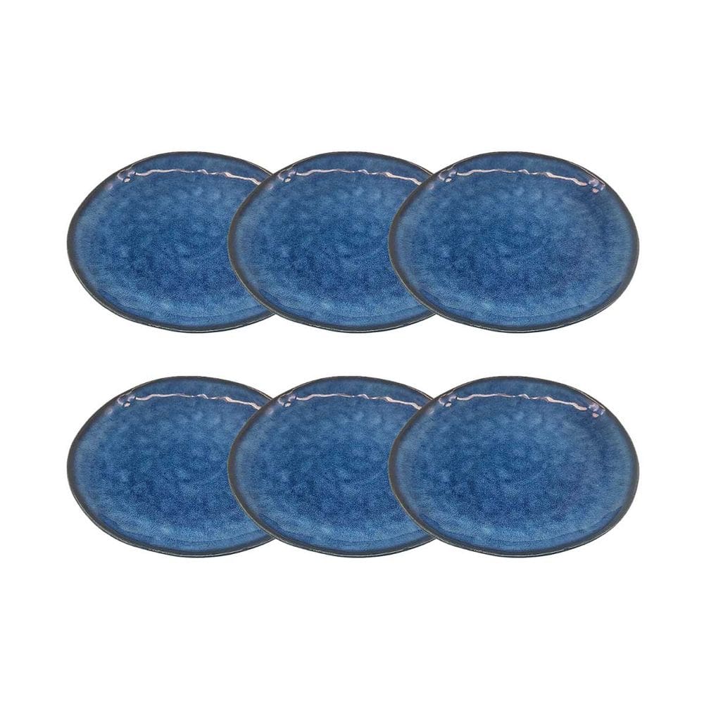 Jogo 6 Pratos Rasos em Porcelana Azul 26cm BM0011 BTC