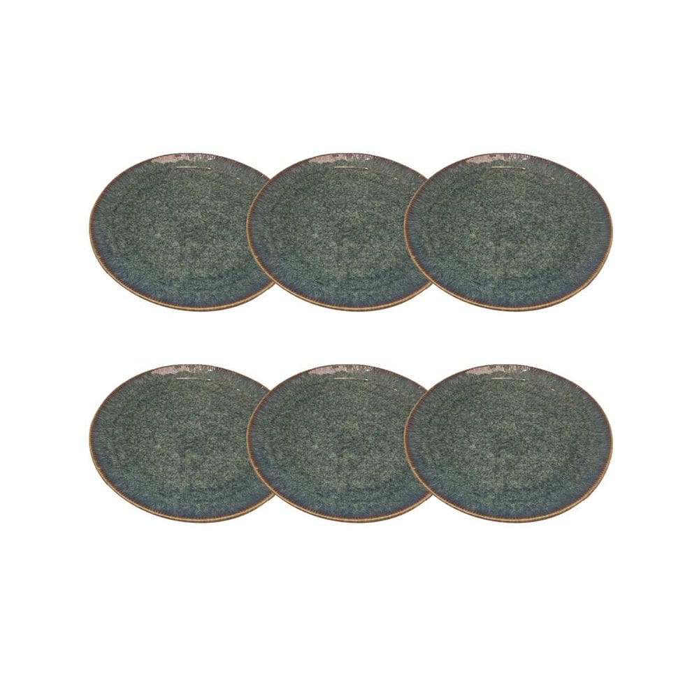 Jogo 6 Pratos de Sobremesa em Porcelana Verde 21cm BM0007 BTC