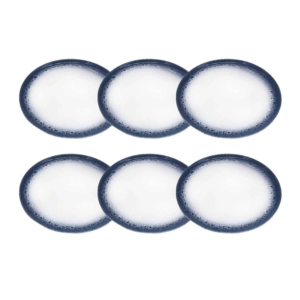 Jogo 6 Pratos Rasos em Porcelana Branco e Azul BM0009 BTC